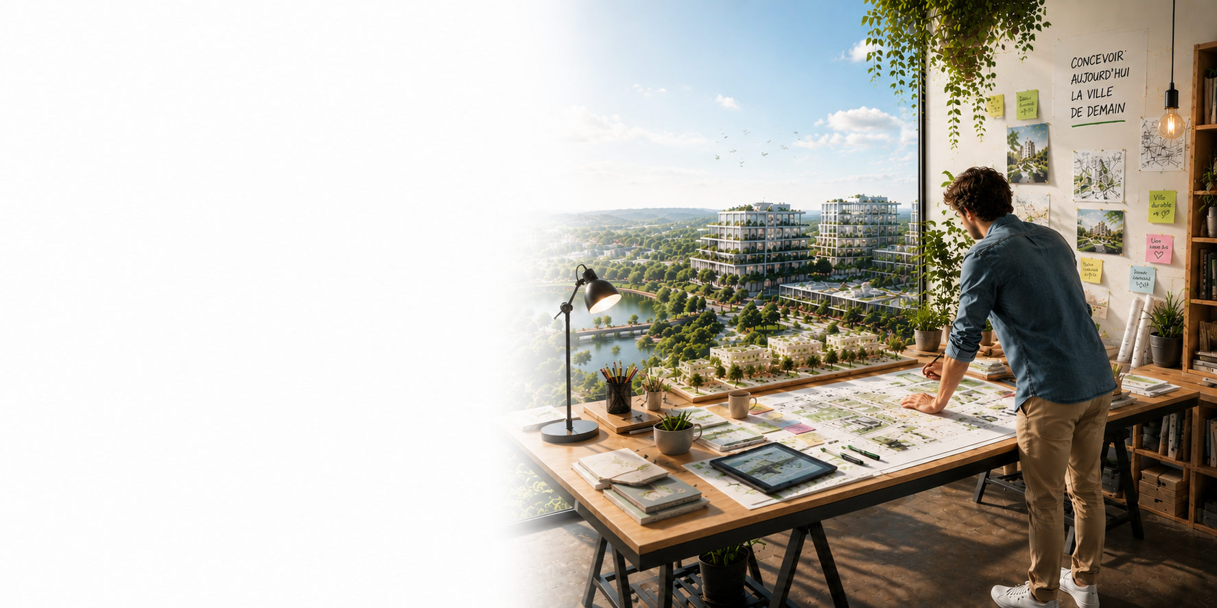 Architecte urbaniste travaillant sur des plans d’urbanisme